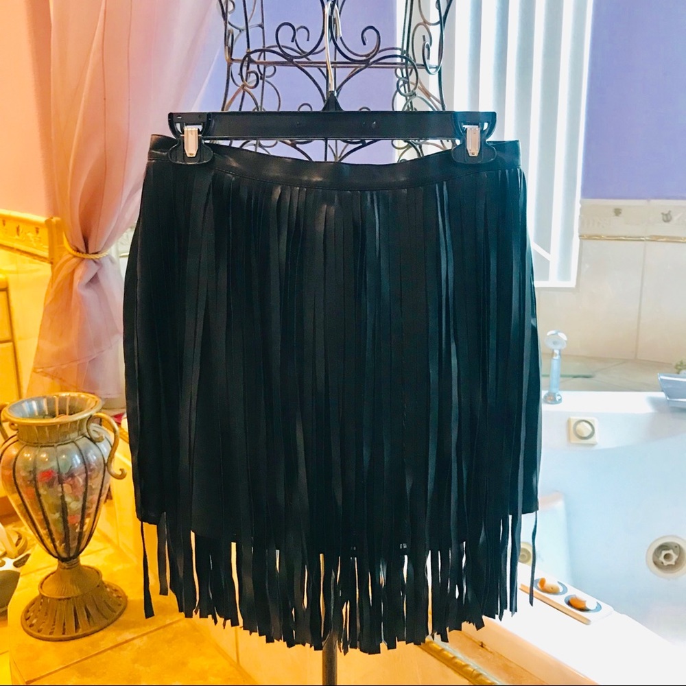 Leather Skirt wi/ Flowing Sexy Layer of Strings